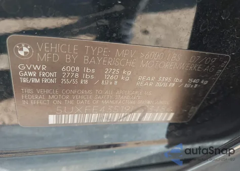 2009 BMW X5 xDrive30I z USA, uszkodzony, nr VIN 5UXFE43519L273484